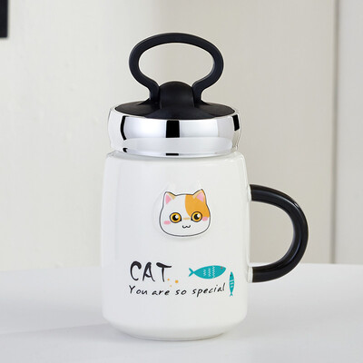 

Youlaifu Multifunctional Mark Cup Cup with Cover Ceramic Cup Coffee Cup Cartoon Cover Cup Orange Face Cat
