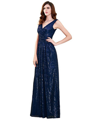 

Women Sequin Bridesmaid Dress Sleeveless Maxi Evening Prom Dresses