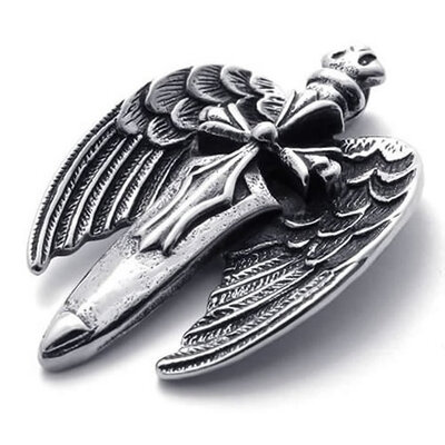 

Hpolw Vintage Mens Large Stainless Steel Silver Wing Cross Pendant with 18-26 inches Chain