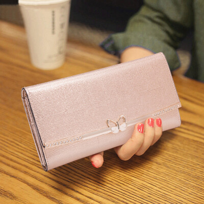 

Monalisa lady wallet butterfly flying series leather long clutch bag multi-card position buckle wallet D9M6044 silver white