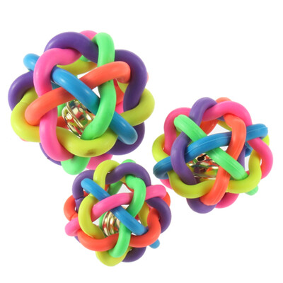 

Dog Puppy Cat Pet Rainbow Colorful Rubber Bell Sound Ball Fun Playing Toy