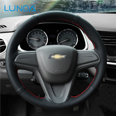 

LUNDA Black Leather Car Steering Wheel Cover for Chevrolet Cruze 2009-2014 Aveo 2011-2014 Holden Cruze 2010