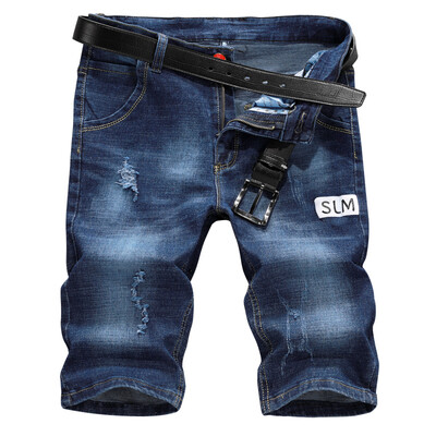 

Damaizhang High Quality Men Short Jeans Plus Size Letter Print Denim Zipper Short Pants