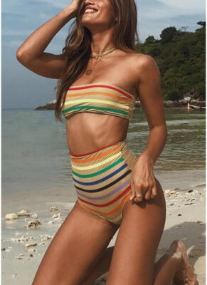 

2018 Women Stripe Bikini Set Push Up Padded Swimsuit Swimwear Bathing Suit