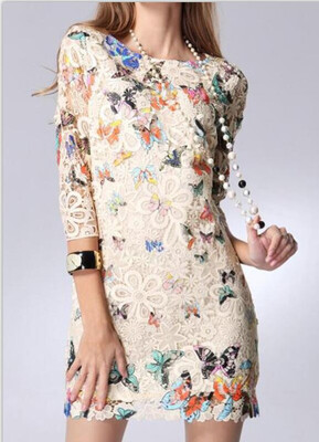 

Elegant Colorful Butterfly Print Half Sleeve Mini Lace Dress Homecoming Dress
