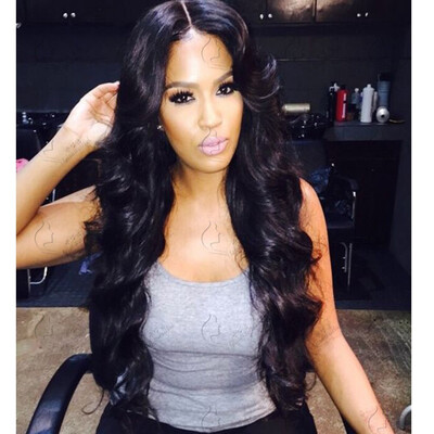 

High Temperature Fiber Hair Natural Hairline Glueless Long Body Wave Black Synthetic Wig with Middle Part