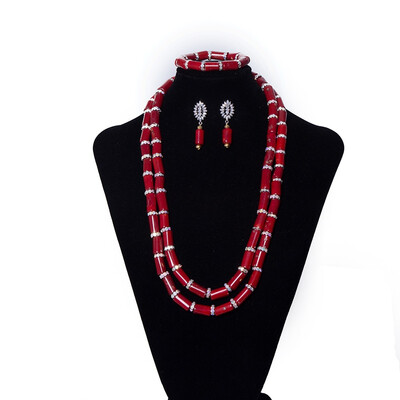 

Fashion Red True Coral Necklace Earrings Bangle Set African Jewelry Set Luxury Brand Nigerian Wedding Women Costume Jewelry
