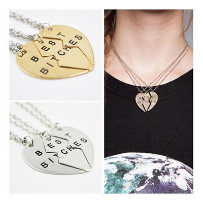 

MyMei Best Friend Forever Best Bitches 3-Piece Love Break Heart Friendship Necklace