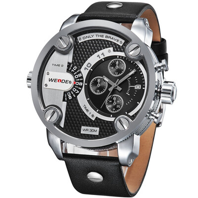 

WEIDE 3301 Men Military Quartz Sports Watch Leather Strap Oversize Wristwatch