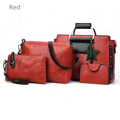 

4PCS Новый дизайн женщин Мода кожа Сумка Сумка Сумка Сумка Tote Ladies Кошелек в комплекте