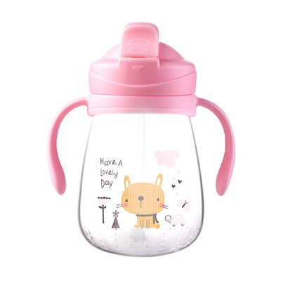 

Little Bear Snow Bear Baby PP Straw Cup Childrens Learning Cup Baby Leaky Drink Cup with Handle Pink 300ML 09750