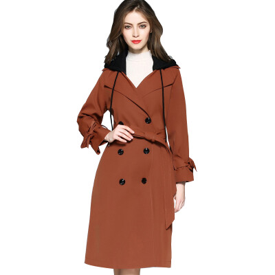 

BURDULLY Autumn Winter Luxury Hooded Trench Coat Women Spring 2018 Loose Outerwear Female Casaco Trench Coat Feminino