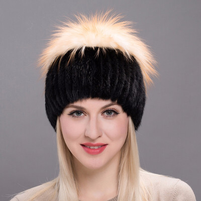 

Real knitted water leopard fox fur hat womens winter mink fur hat female Russia warm cap 2018 new womens fur hood DHY17-07