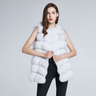 

Womens Jacket Fox Fur Vest Real Fur Coat Furry Jacket Natural Fox Fur Warm Fashion Stitching Stripe New Discount 2018 New