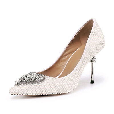 

Silver high heel shoes Peach heart drill pearl Pointed-toe Stiletto heel Single shoes Bridal shoes for Bridesmaid Wedding Dresses