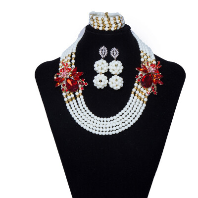 

Pearl Necklace And Earring Women Engagement Jewelry African Necklace Set For Wedding Nigerian Bridal Beads Necklace Jewelry Set