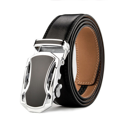 

XHtang Mens Belt Genuine Leather Automatic Buckle belt For Waistband Ratchet Strap Black Leather Belt Designer Belt For Jeans Gift