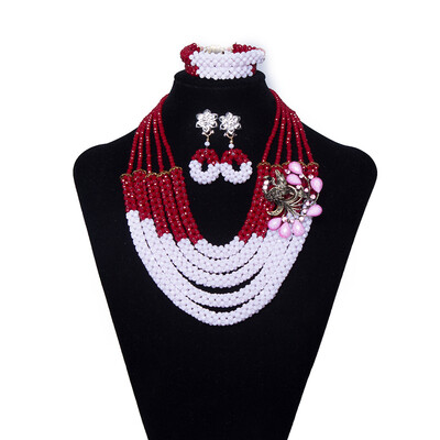 

AMYNOVA 5 Rows Crystal Beads African Beaded Necklace Nigerian Wedding Beads Bridal Jewelry Women African Costume Jewelry Set
