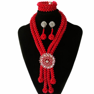 

2018 Hand Made Pink India Crystal Beads Bridal Jewelry Nigerian Wedding Costume Necklace African Beads Jewelry Set For Women