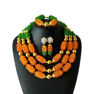 

AMYNOVA 3 Rows Crystal Beads Handmade Beaded African Beads Jewelry Set Nigerian Wedding Beads Bridal Jewelry Set