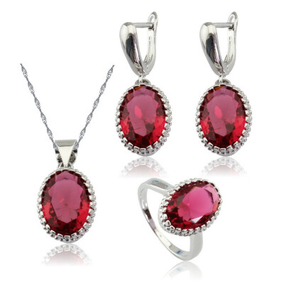 

EIOLZJ Purple Stone Silver Plated Jewelry Sets for Women Necklace Pendant Dangle Earrings Ring Free Jewelry Box 7 Colors Available