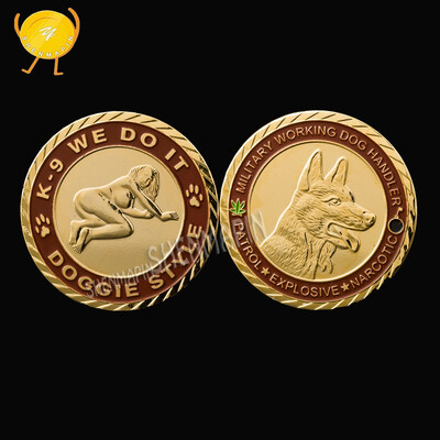 

American military dog coin sexy girl gold plated coin animal challenges coins collection