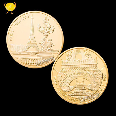 

French Paris Tower Commemorative Coin Famous Building Challenge Coin French "Iron Lady" Gold Plated Silver Coins Collectibles