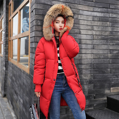 

Womens Hooded Fur Collar Down Cotton Coat Female Long Cotton Jacket Fashion Down Cotton Jacket 2018 Winter New Arrival