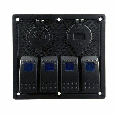 

12V-24V Waterproof 4-Gang Toggle Switch Panel Led Rocker Switch Panel with Cigarette Lighter Socket Dual USB Port Voltmeter for Ca