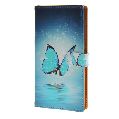 

MOONCASE Sony Xperia М4 чехол Голубая бабочка кожаный бумажник флип Слот для карты Кронштейн обложка чехол A 01