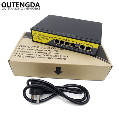 

250M 90watt 6 Port 4 PoE Switch 8023af 8023at Power Over Ethernet Switch Injector for Wireless AP IP Phones Camera