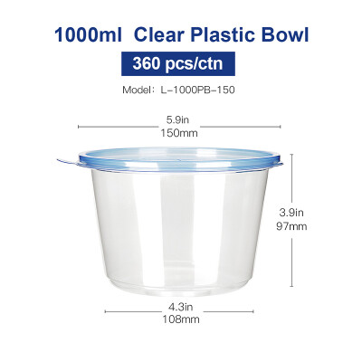 

OTOR Salad Bowl with Lid Take Away Plastic Food Container Clear Bowl Box for Fast Food Bento Microwaveable 150mm 360pcs