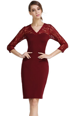 

Womens V-Neck Lace Yoke Dress with 34 Sleeves
