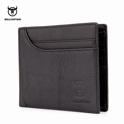 

BULLCAPTAIN 100 Genuine Leather Wallet Fashion Short Bifold Men Wallet Casual Soild Male Wallets With Coin Pocket Purse