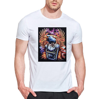 

Mens O Round Neck Casual Short Sleeves Fashion Cotton T-Shirts Eagle Head Under Lighting Picture 3D Digital Print