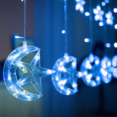 

25M 220V EU Plug Christmas LED Star&Moon Curtains Lights Indoor Outdoor Wedding Decoration light For Party Holiday Lights