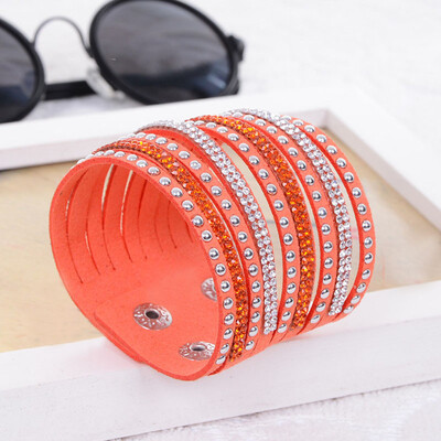 

MyMei Crystals 2 wrap Layers Around PU Leather Adjustable Bracelet New Fashion