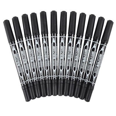 

Comix 12 pcs Black Quick Dry Waterproof Small Double Oil Grease Marker Office Stationery MK804