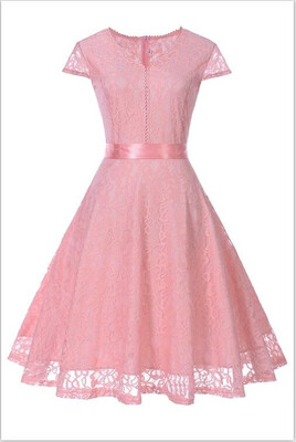 

Lace Stitching Retro Belt Waist Slim Dress