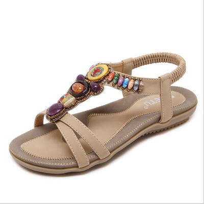 

2018 Women Shoes New Summer Ethnic Style Women Sandals Bohemia Beaded Large Size Beach Shoes