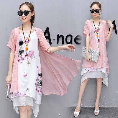 

2018 лето новый большой размер женщин хлопок и льняное платье два комплекта