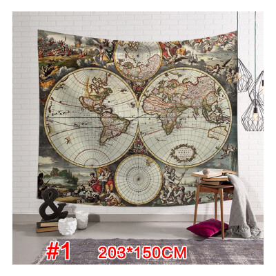 

World Map Pattern Tapestry Wall Hanging Gobelin Sandy Beach Picnic Yoga Mat for Comfortable Home Decor Artting