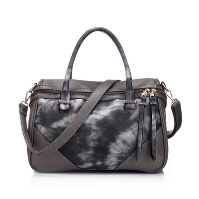 

Realer brand handbags boston bags woman leather bowling bag black print patchwork tote bag large women handbag
