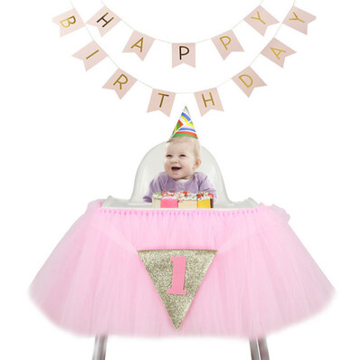

Fanlus 1st Birthday Tutu Skirt for High Chair Decoration for Party Supplies Baby Pink
