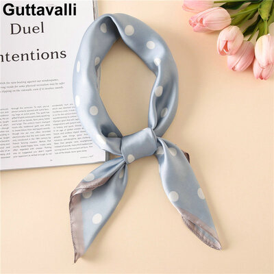 

Guttavalli Fashion Women Dots Print Ties Small Chevron Summer Sunscreen All-match Scarves Silk Imitation Skinny Geometric Wraps