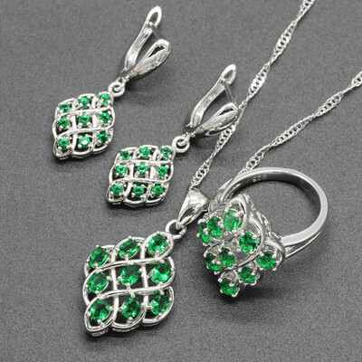 

Pomegranate Red Stone Silver Plated Jewelry Sets for Women Pendant Dangle Drop Earring Ring Four Colors Available Free Gift Box