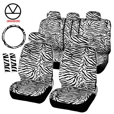 

KAWOSEN Short Plush Luxury Zebra Seat Covers Universal Fit Most Car Seats Steering Wheel Cover Shoulder Pad White Seat Cover