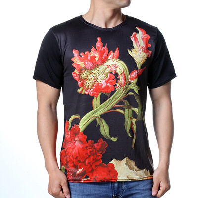 

Mens Summer Flower Printed Round Neck Short Sleeve T-shirts