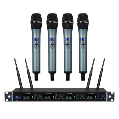 

4 Channel Handheld Metal Mic UHF Wireless Microphone System for stage Karaoke