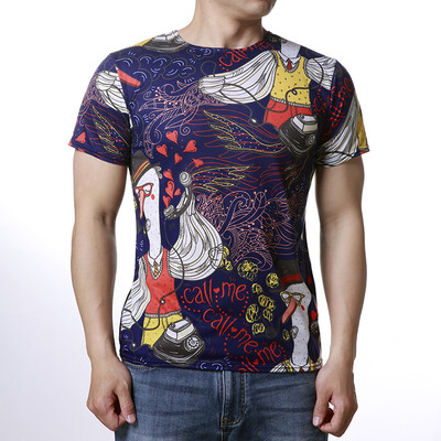 

Mens Cartoon Printed NanyBlue O-neck Short Sleeve Shirt